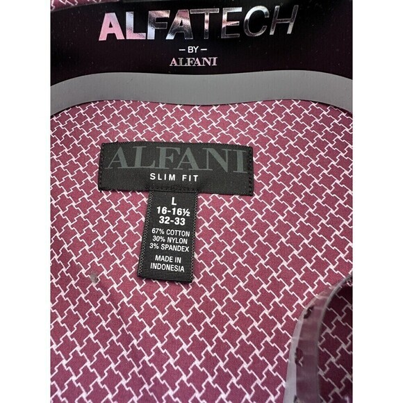 Alfani Men Puzzle-Print Dress Shirt Button Down Cotton Rose White 16-16 12 32-33 - Picture 4 of 5